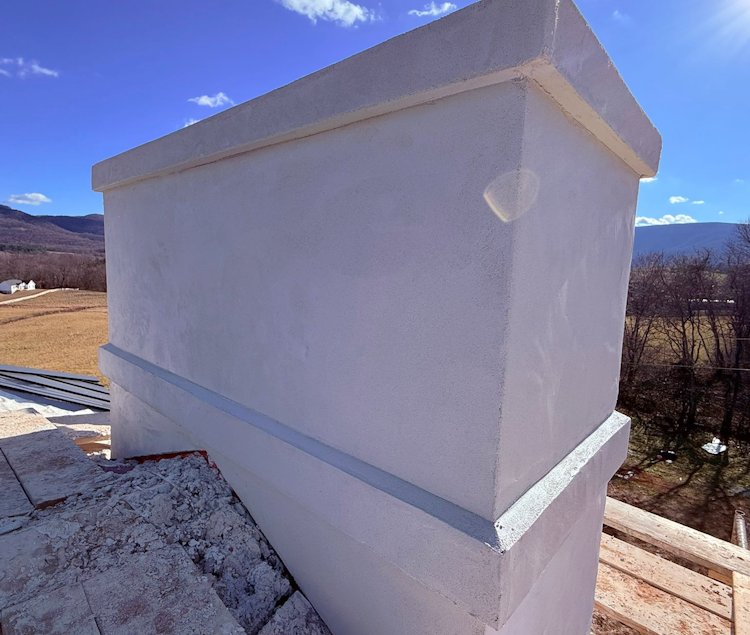 Chimney bands are pitched at the top for water to run off in Virginia