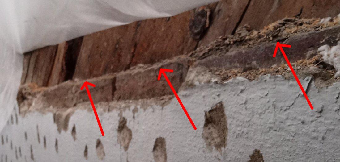 Foundation protruding on old house